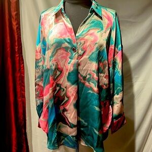Pink X-Large Adore vneck collar silk blouse shabby chic NWT